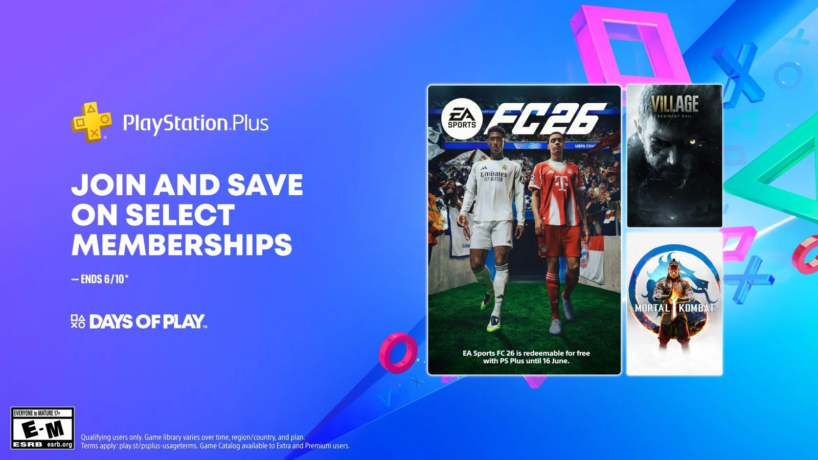 Official Days of Play 2026 artwork advertising savings on select PlayStation Plus memberships