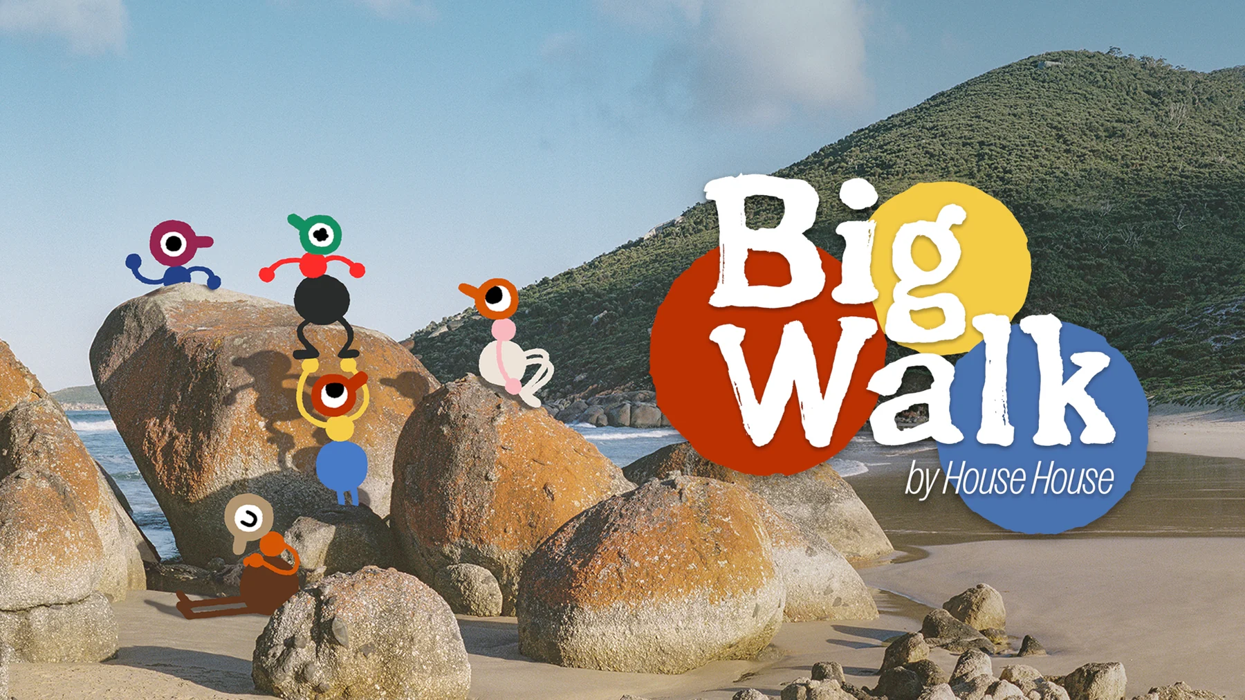 Friends exploring the colorful outdoor world of Big Walk on PS5
