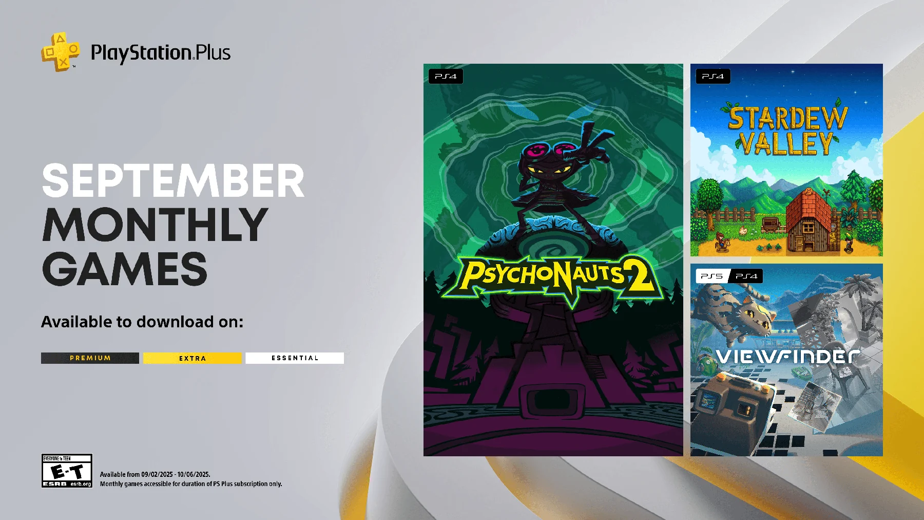 Official PlayStation Plus Monthly Games artwork for September 2025 used as a historical announcement example