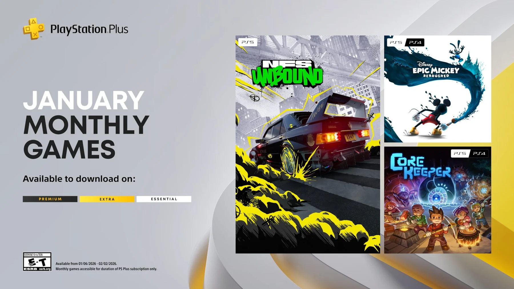 Official artwork for the January 2026 PlayStation Plus Monthly Games lineup